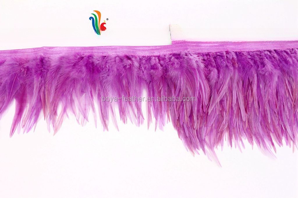 4-6inch Party Decoration Stretch Saddle Hackle Feather Fringe Trim with Satin Ribbon Tapes Dyed Pattern