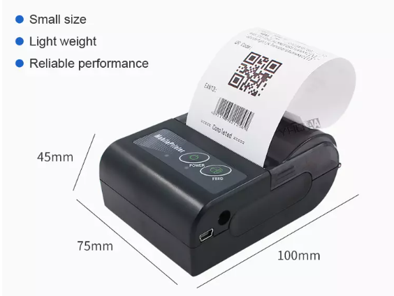 Black Portable Bluetooth 203DPI 58MM Thermal Label Printer