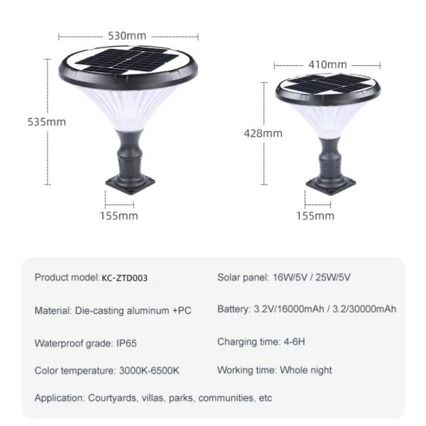 LED Solar Pillar Light With High-Efficiency Solar Panel 2000mAh Battery For Poolside Fence Pillars