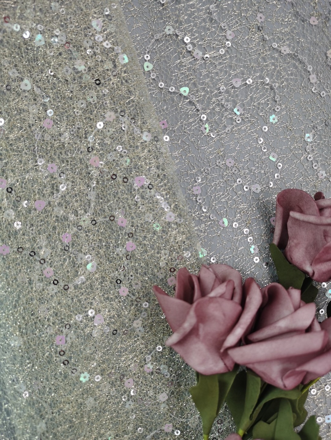 Gold Bridal Mesh Sequin Embroidered Fabric Sequin Lace Fabric