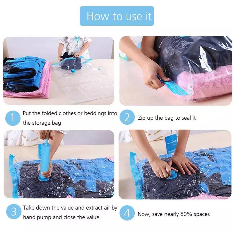 Blue 80cmx100cm Travel Vacuum Suction Storage Bags