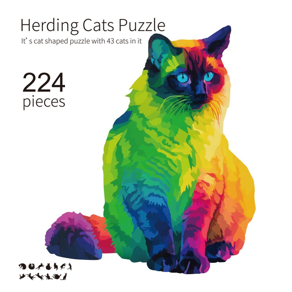 Rainbow Cat Discomforts Cat Alien Unisex Wooden Puzzle for Adults Perfect Birthday Gift