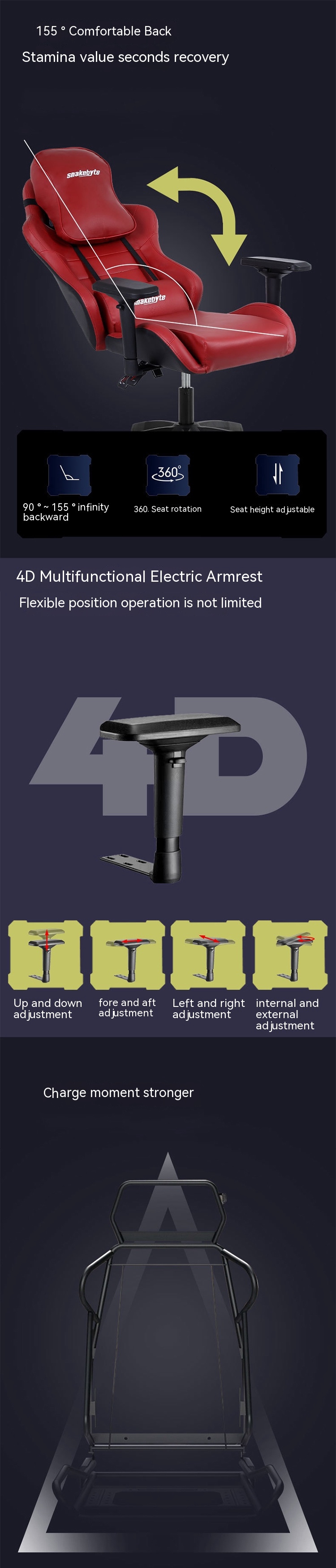 Competitive Gaming Chair with Full Backrest Height Adjustment and Ergonomic Design