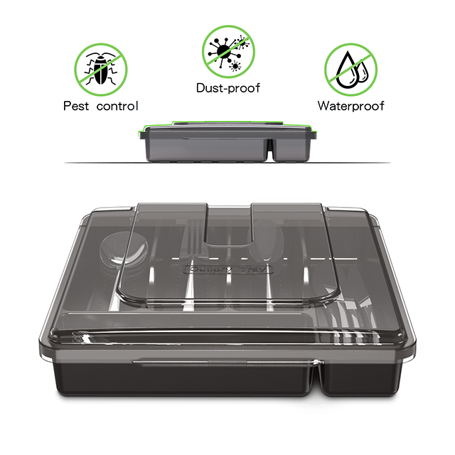 Multi-Purpose Storage Kitchen Cutlery Flatware Drawer Organizer with Lid Customizable
