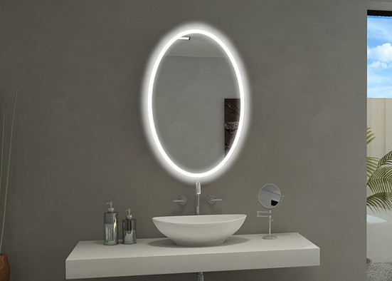 Wall Mounted Smart LED Bathroom Mirror / Oval Bathroom Mirrors With Lights