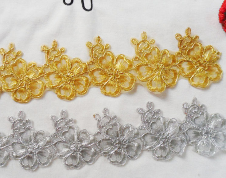 Gold Wire Embrodery Lace Edge with Cord Embroidery Sliver Lace Trim