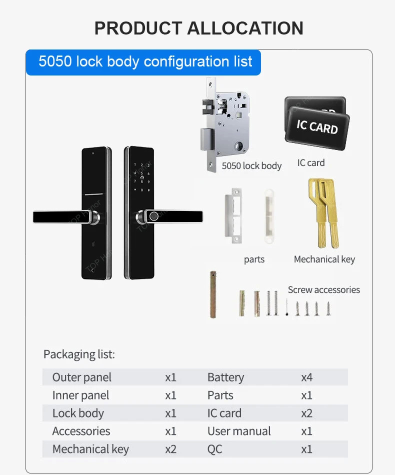TH521 Aluminium Alloy Apartment Smart Door Lock TTLock Biometric Code Card Key Unlock
