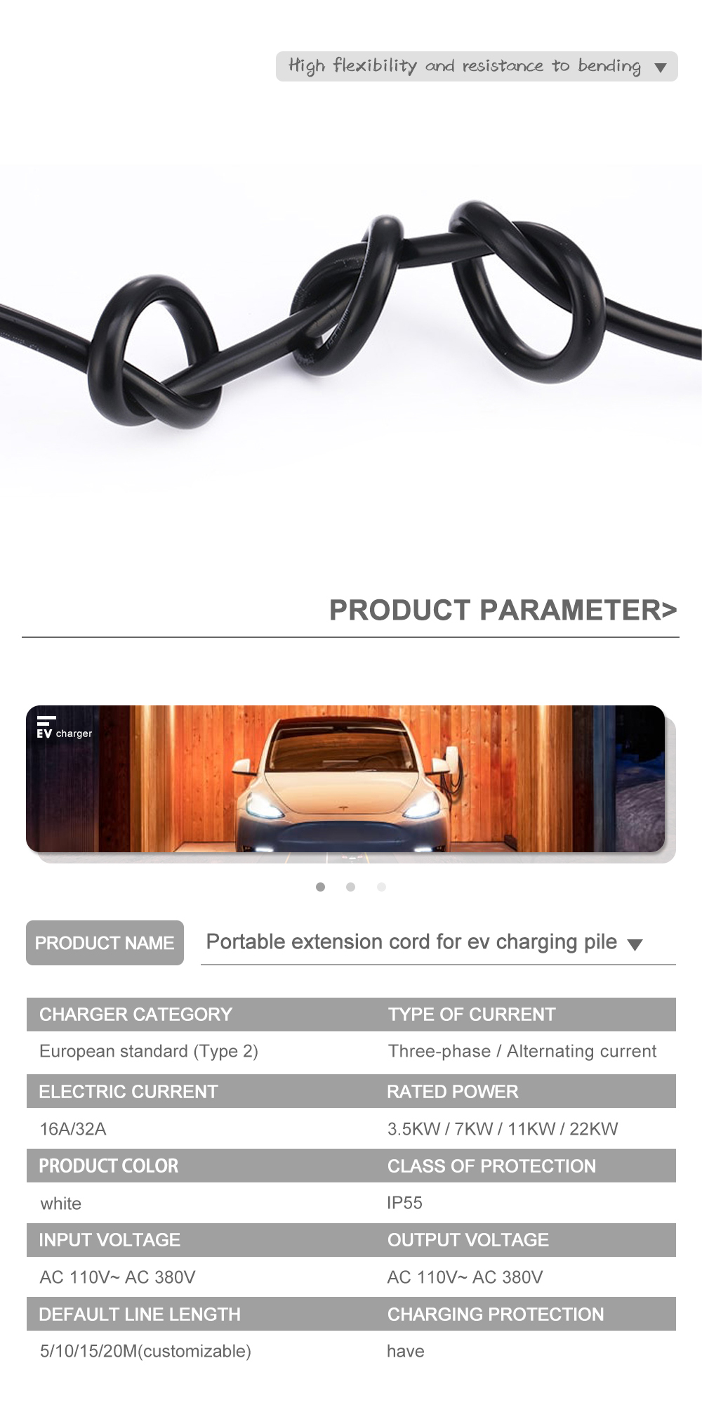 11KW Dual-Ended Electric Vehicle Charging Cable with Overvoltage and Overcurrent Protection by E-mingze
