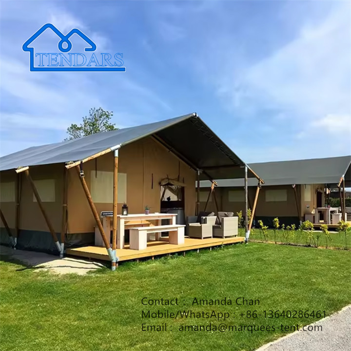 Luxury Strong Wood Structure Glamping Safari Tent For Family Double Layer Tent