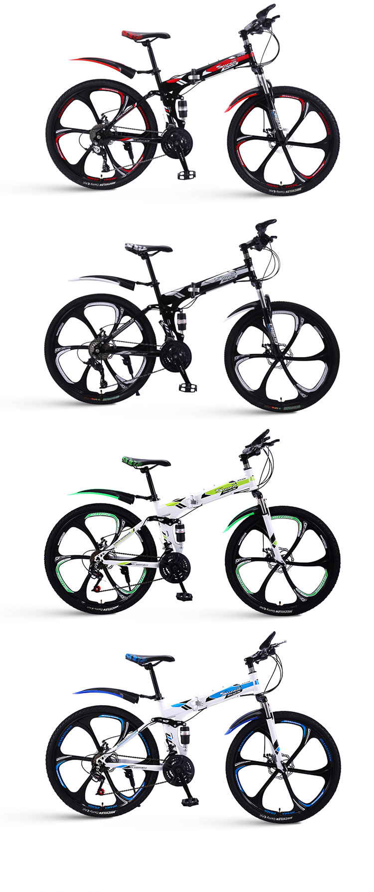 Customized OEM Full Suspension Mountain Bikes 24 26 29 Inch Carbon Steel Frame Folding Bicycle with Integrated Shift Levers