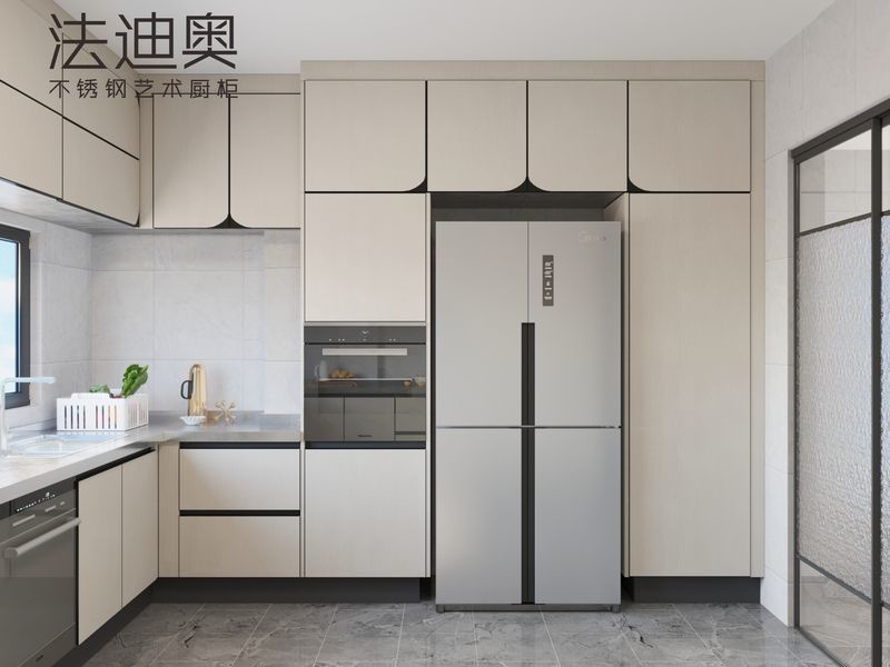 Fadior U-Shaped Modern Stainless Steel Kitchen Cabinet With Arc Doors And Handle-Free Design