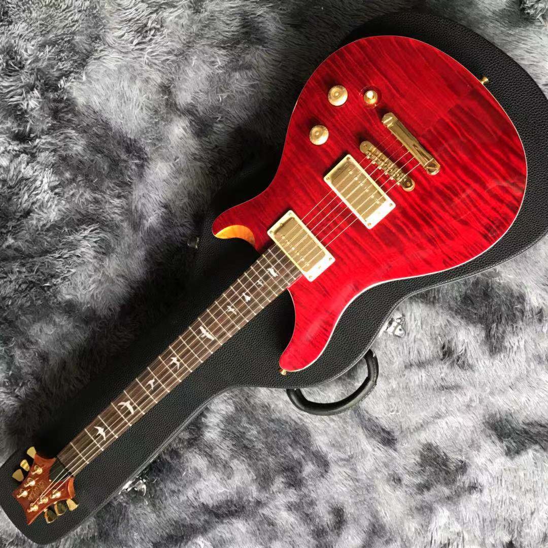 Custom Grand Flamed Maple Top Electric Guitar in Red with Gold Tuner Bridge