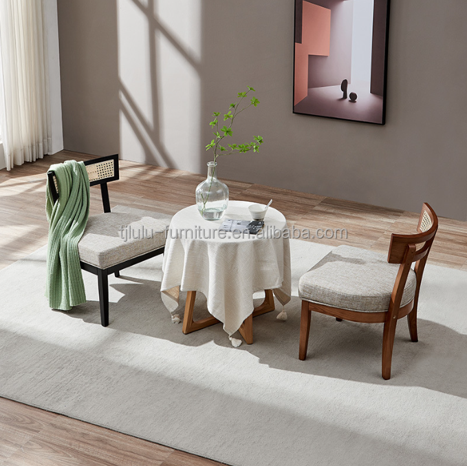 Nordic Style Rattan Dining Chair Upholstered Solid Wood Chair for Living Room Decoration