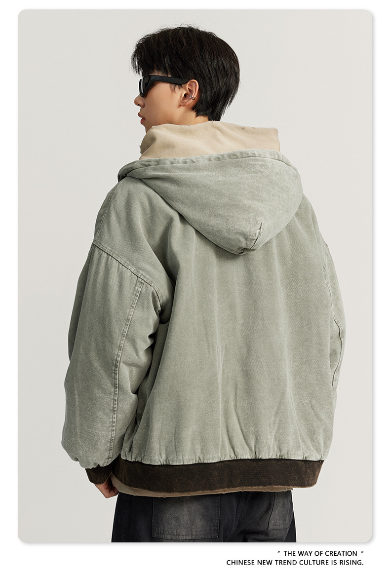Custom Logo Winter Vintage Fashion Men's Oversized Quilted Cotton Hoodie Jacket Coat