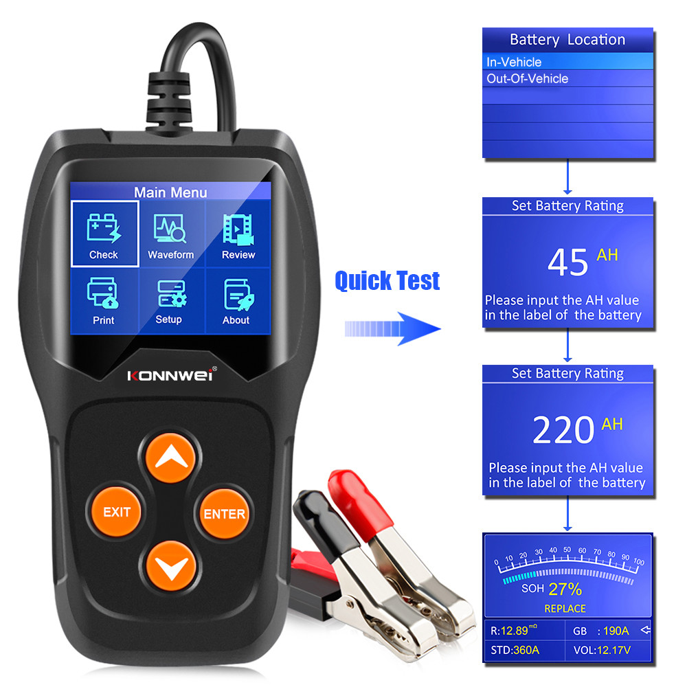 Konnwei KW600 Car Battery Tester Monitor LCD Display 12V 2000 CCA Cell Test Tool