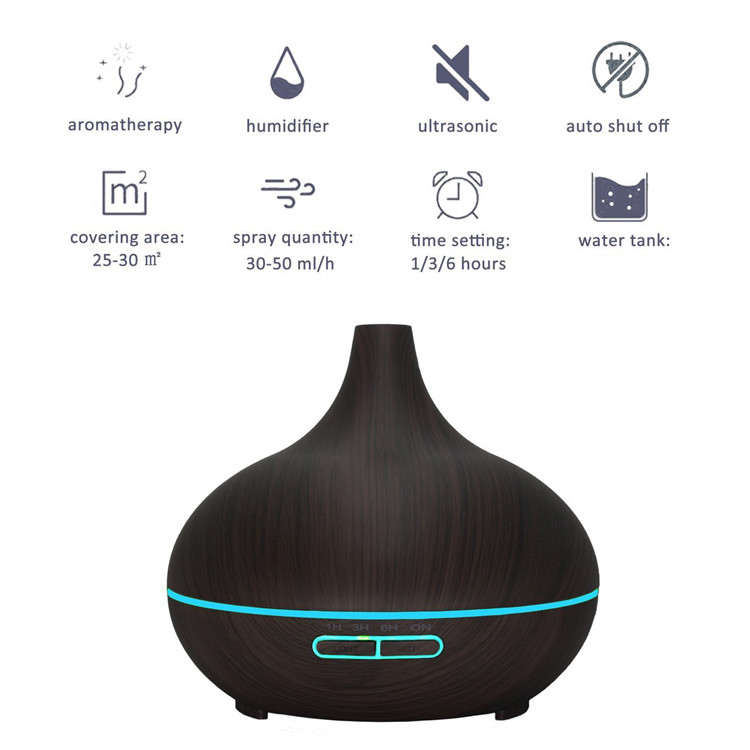 550ml with 4 Timer, Wood Grain Aromatherapy Diffuser with Auto Shut-Off Function