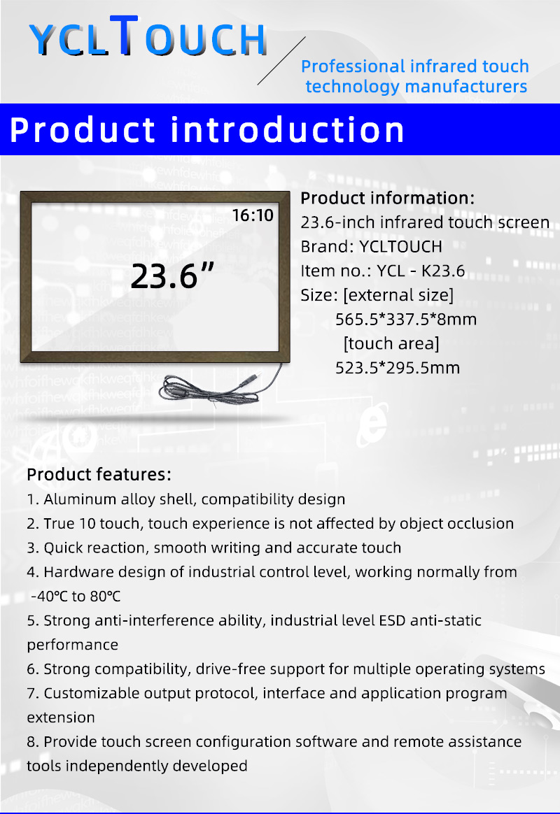 Open Frame DIY IR Touch Frame 23.6 Inch ODM OEM Aluminum Alloy