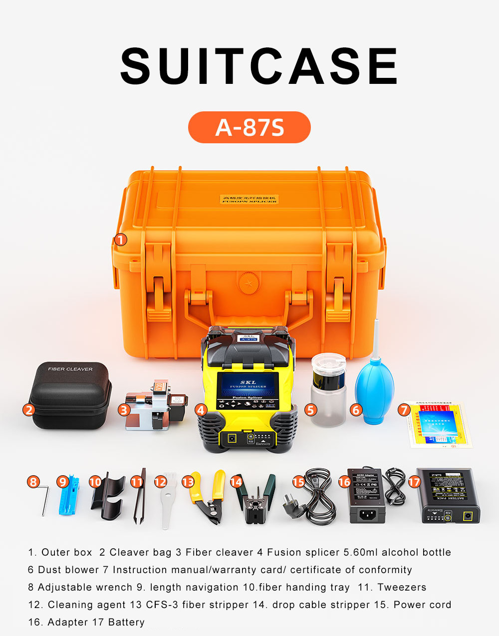 Optical Fiber and Cable Fusion Splicer A-87S 3.5 inch TFT Color LCD Display Fiber Tool Kit