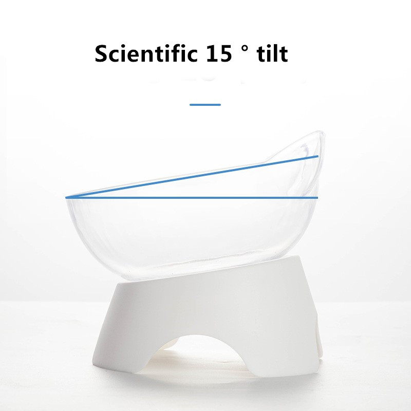 Cat Bowl Dog Bowl Cat Single Bowl Non-Slip Cat Bowl Oblique Mouth Neck Protector Transparent Pet Bowl High Foot