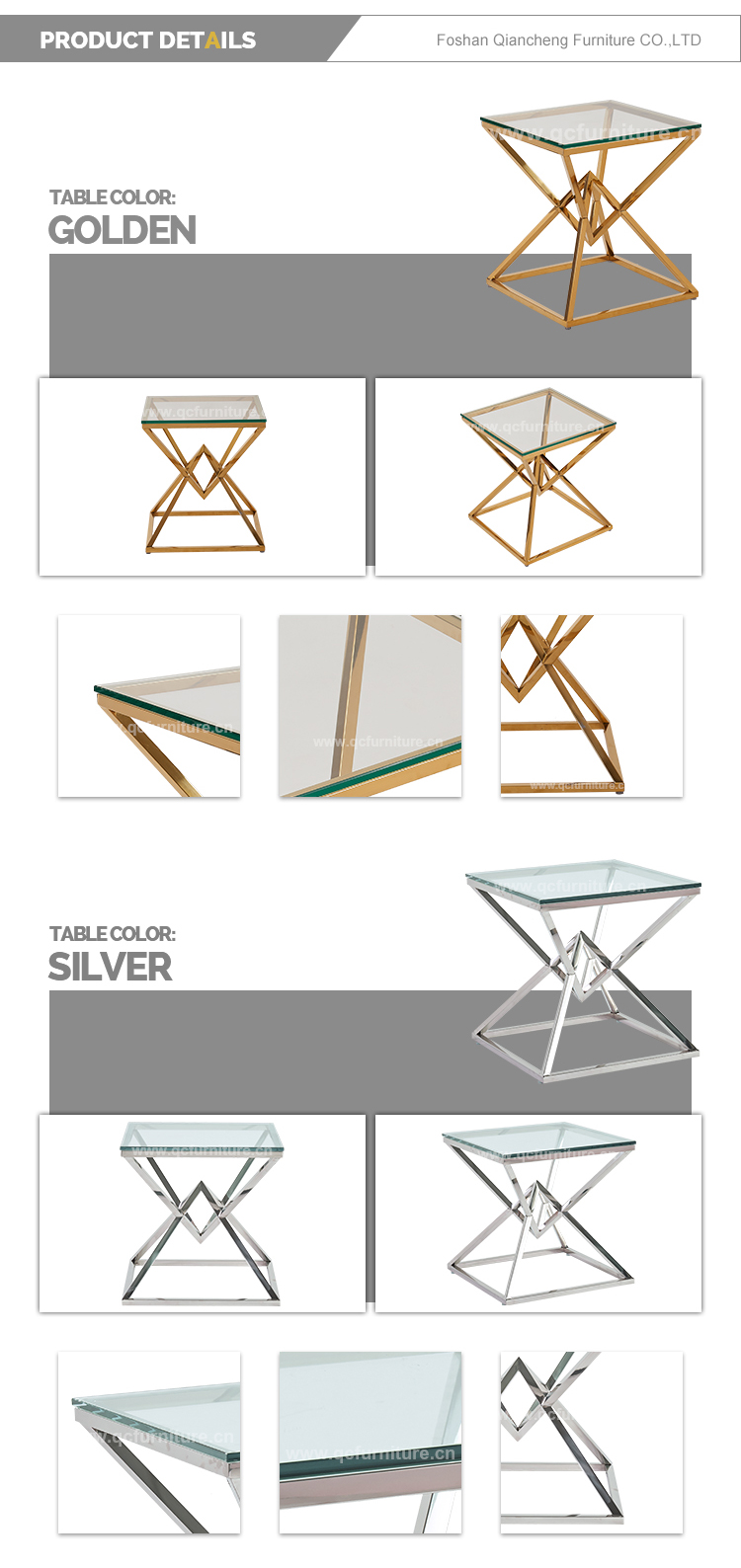 50cmx50cmx55cm Stainless Steel Side Tables For Living Room with Glass Top