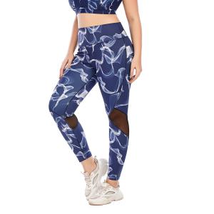 Quality Breathable Exercise Patterned Workout Pants Polyester Spandex Mesh Stitching for sale