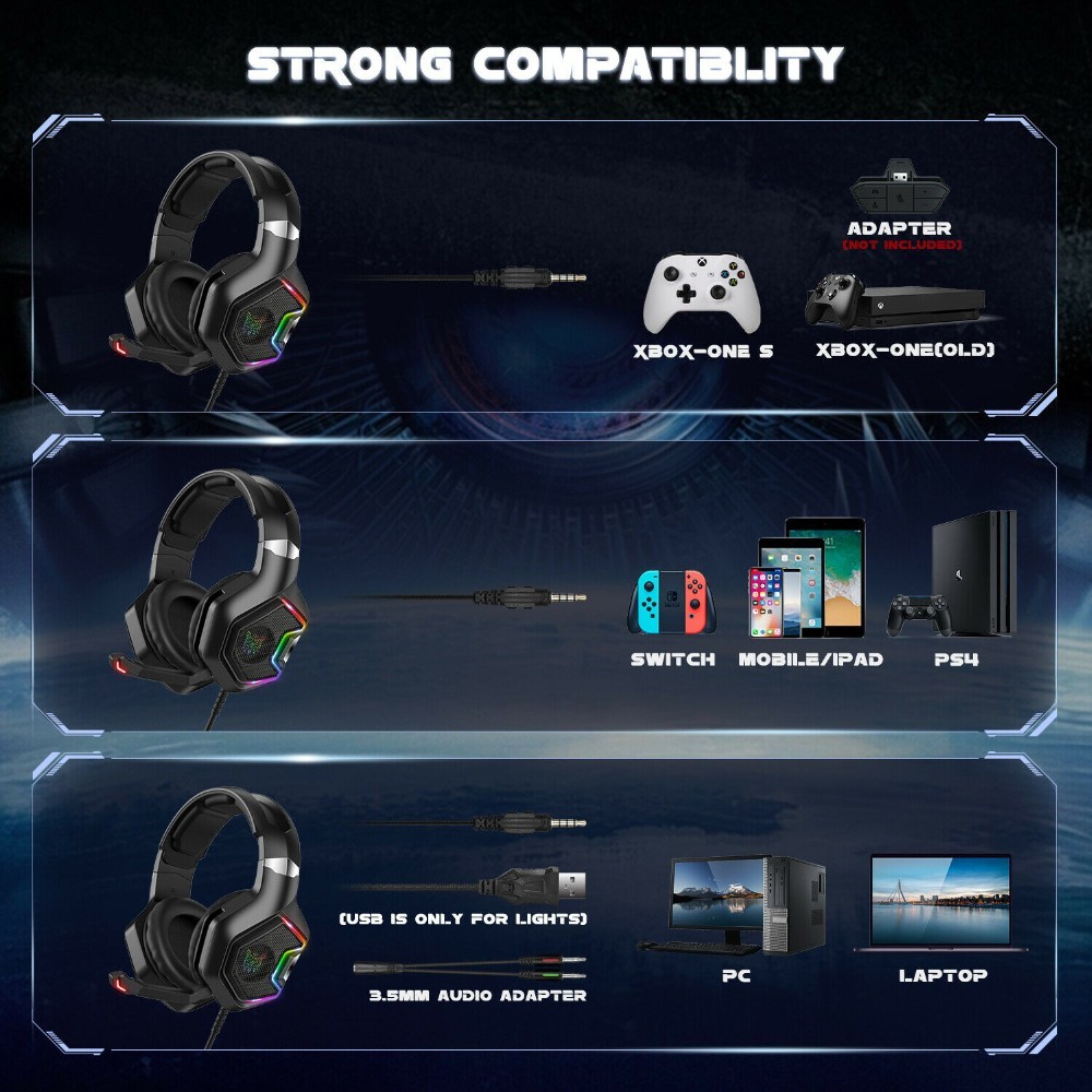 onikuma 2.2m 117dB Deep Bass Gaming Headphones With Mic