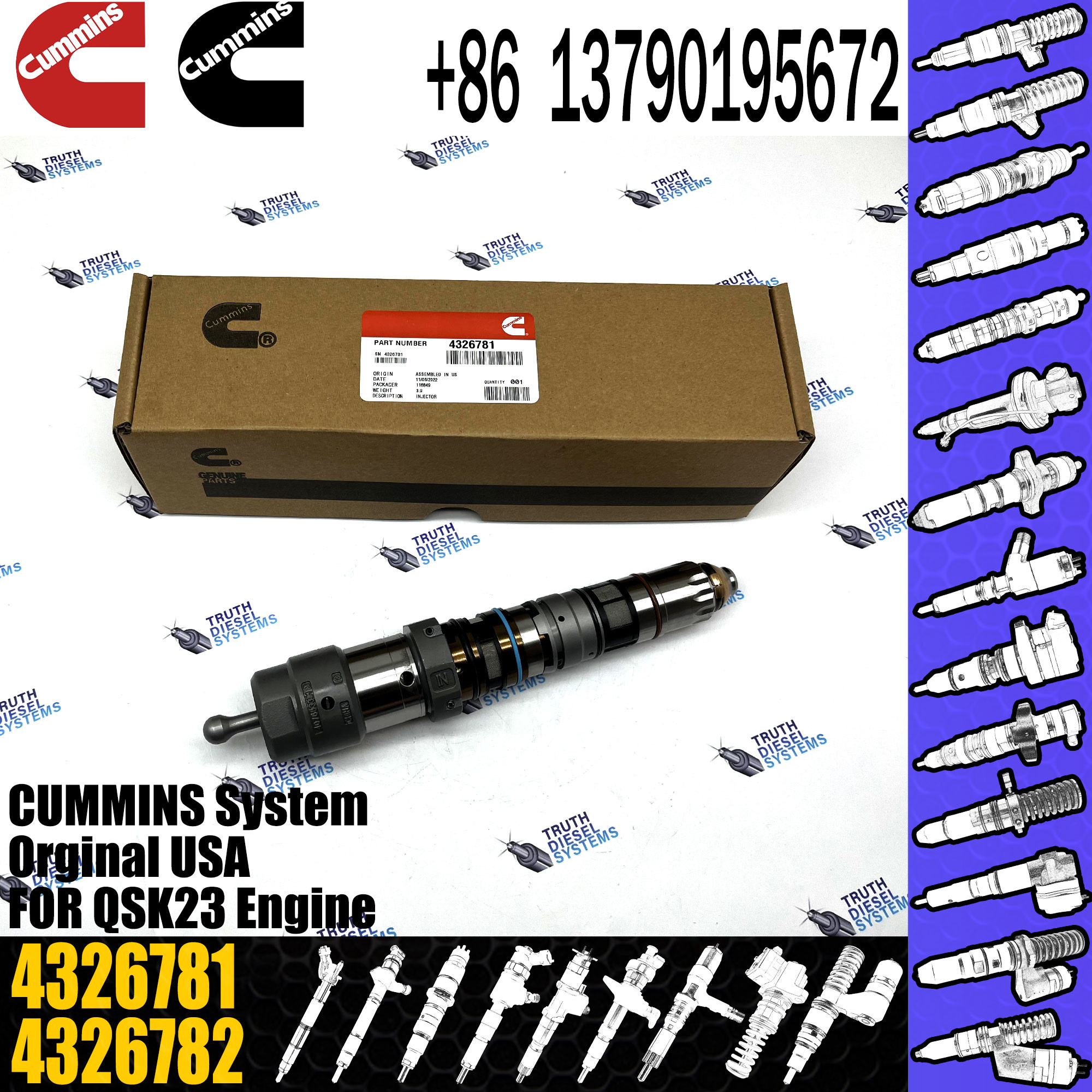 4088428 QSK23 Diesel Engine Common Rail Fuel Injector 4001813 4087893 4326780 4088416 4326781