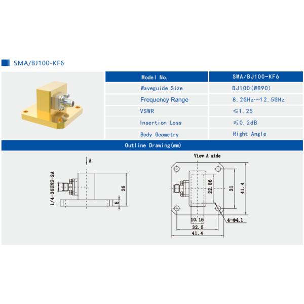 11.9GHz~18GHz WR62 To SMA Female Right Angle Waveguide To Coax Adapter SMA/BJ140-KF15