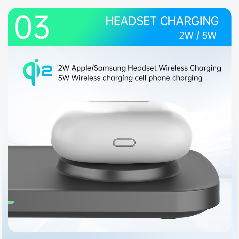 All in 1 Qi 2 Zinc Alloy Wireless Charger with 15W Power LED Indicator for Smartphones Earbuds Watches