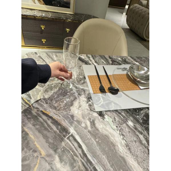 Italian Venetian Brown Marble Luxury Dining Table | Silver Gray Veins for Modern Interior