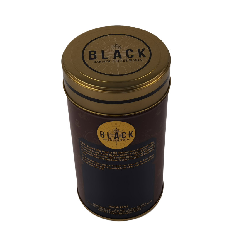 Personalized Metal Black Coffee Tin Can With Double Lid Luxury Coffee Tin Box Packaging