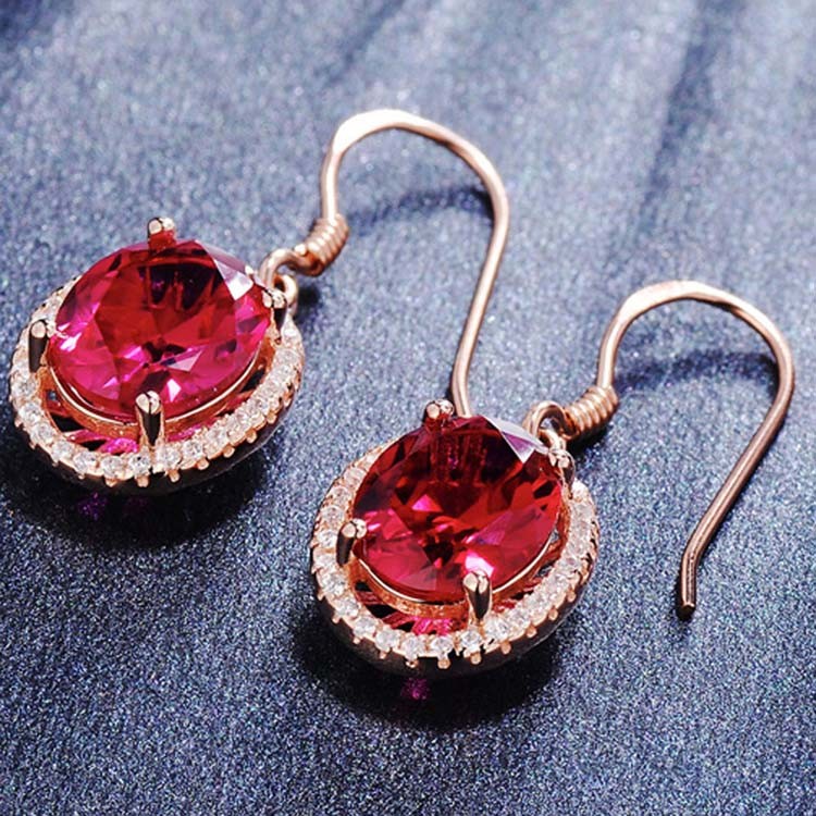 18k Rose Gold Plated Sterling Silver Red Cubic Zircon Dangle Earrings(E12145)