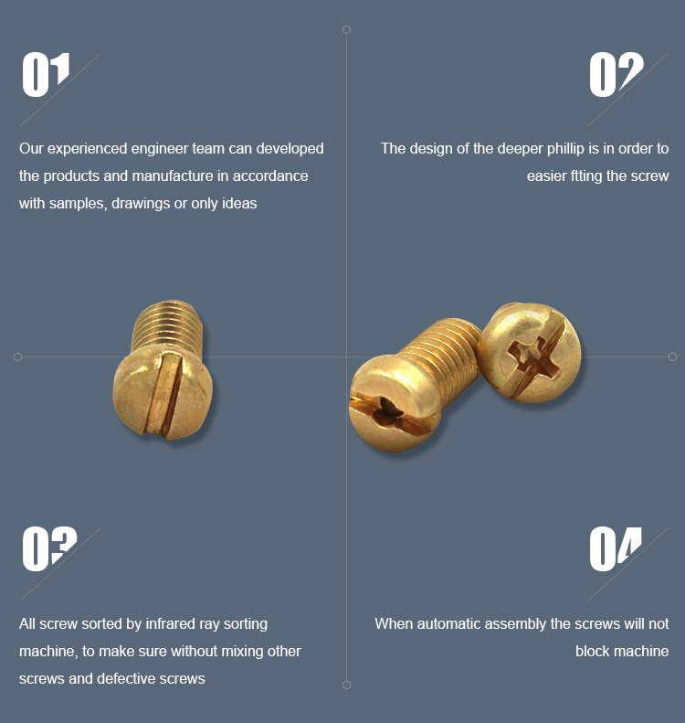 Custom M2 M3 M4 M5 M6 M8 Brass Machine Screw with Flat Head Style and Fast Shipping