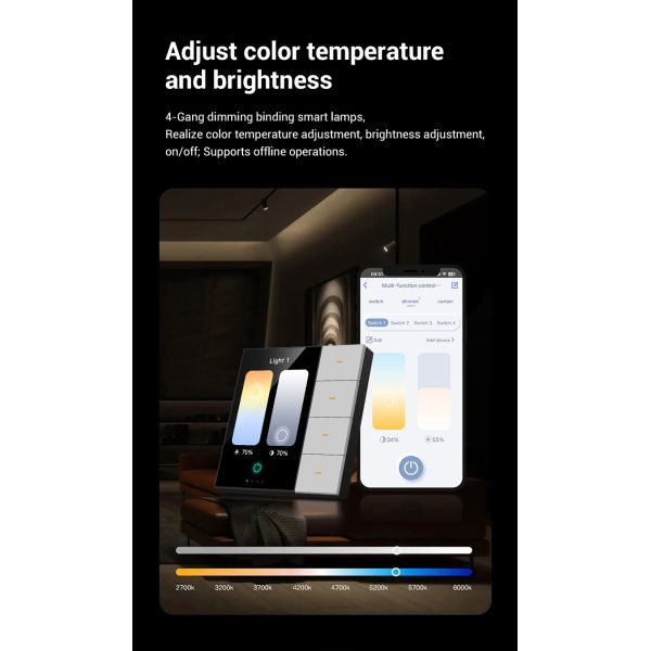 SIXWGH Smart Life Smart Touch Wall Switch 4 Gang WiFi Zigbee Panel Radar Sensor Colorful Customized Luxury Home Hotel Office