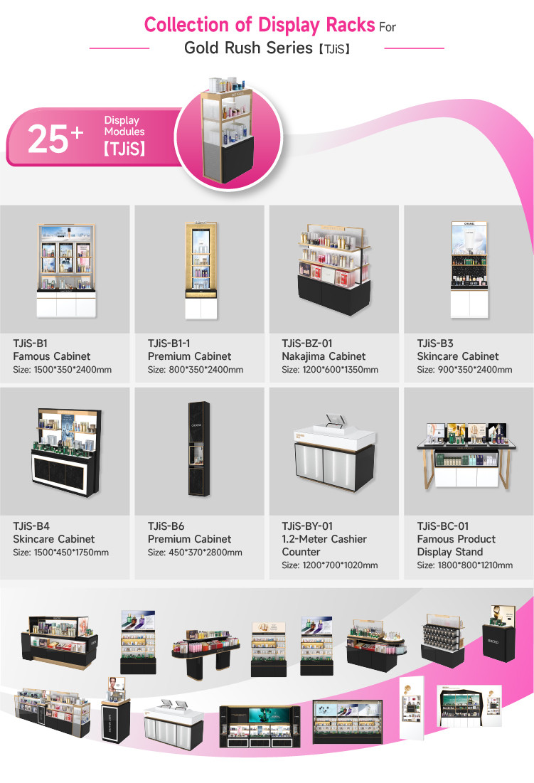 Skincare Store Display Rack Black&Gold Wooden Display Stand With Light -box For Cosmetic Shop Display Furniture