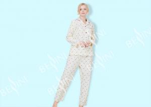 Quality 100% Cotton Flannel Womens Button Up Pajama Sets With Piping And Long Pants for sale