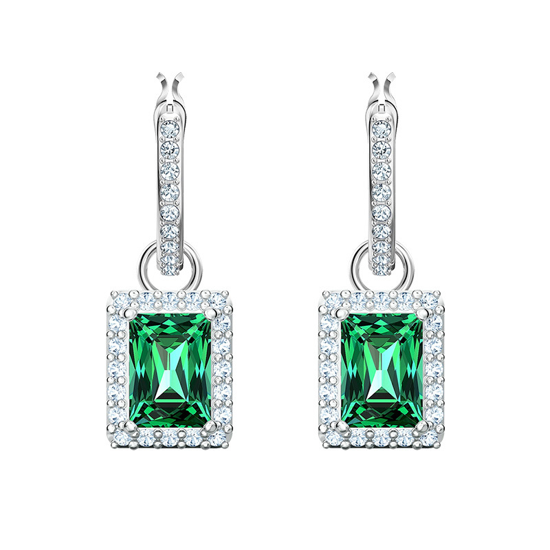 Green CZ Diamond 925 Sterling Silver Classic Luxury Hoop Earrings for Women's Fashion