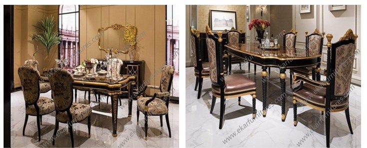 Europen antique style big rectange baroque wood dining table set FT-129