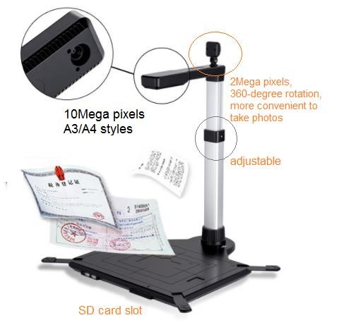 Two Camera Document Scanner 10 Mega Pixels+2 Mega Pixels A3 Style A4 Style