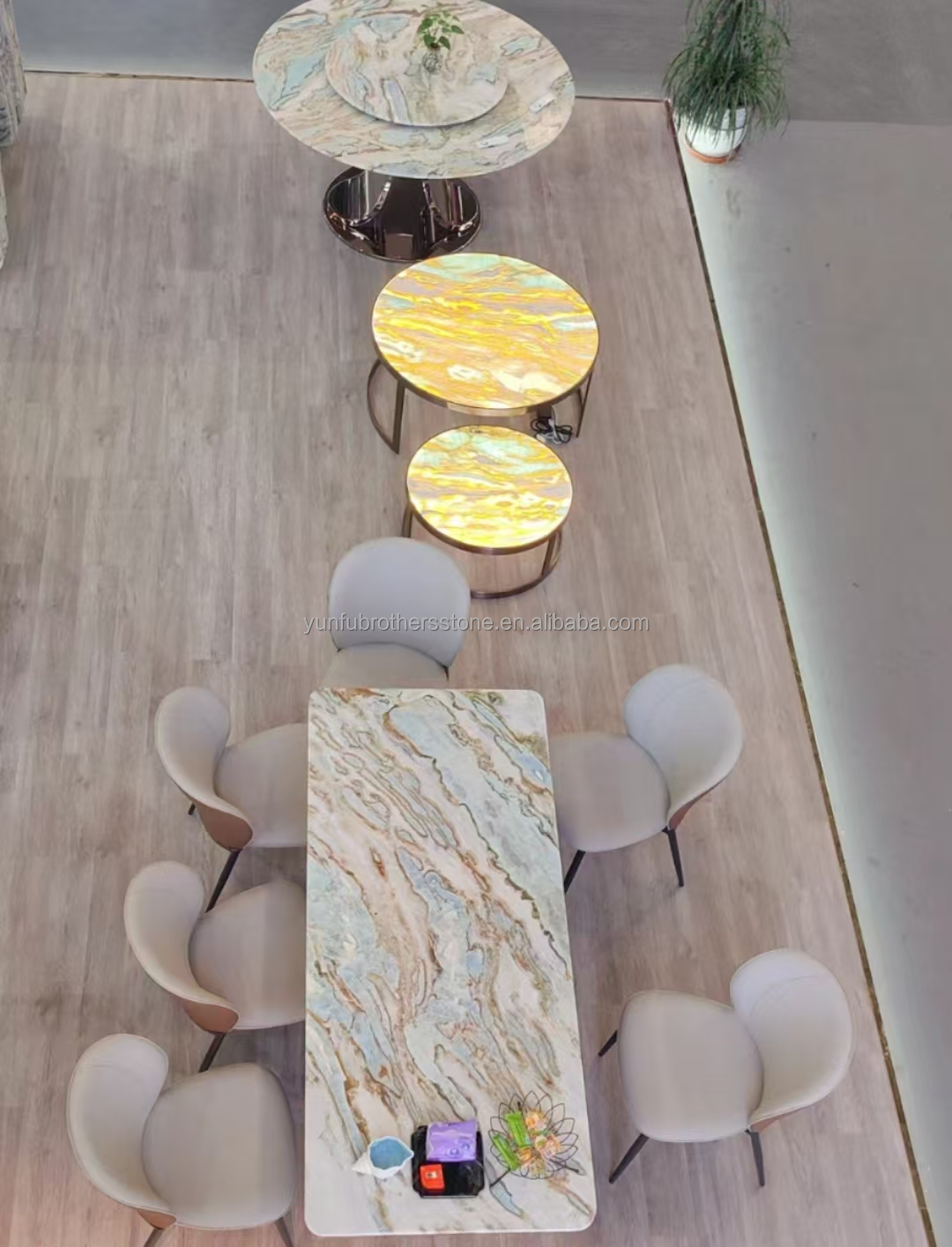 Maldives Blue Luxury Stone Translucent Polished Big Slab for Hotel Dining Table Set