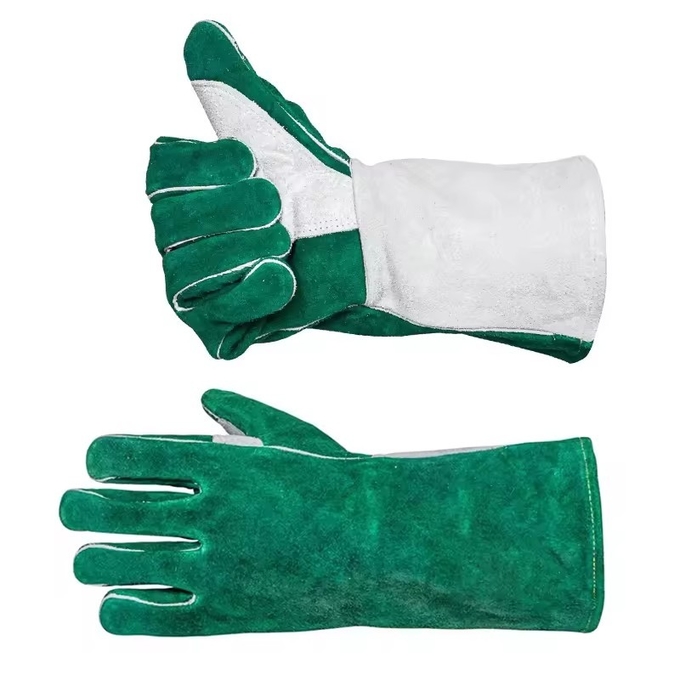Personalized Logo Printed Welders Glove Italy Green White Leather Welding Impact Gloves Cut 5 Resistant Welding Gloves