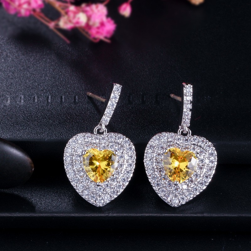 Fashion Lady Heart Shape Earrings Red CZ Stone Earrings jewelry earrings necklace jewelry set