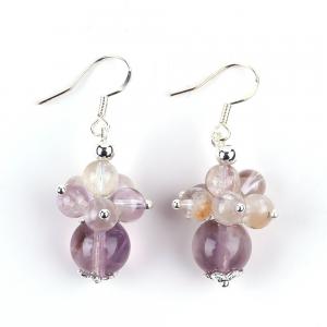 Quality Natural Stone Earring 8MM 10MM Healing Lavender Azeztulite Crystal Bead Dangle Flower Earring for sale