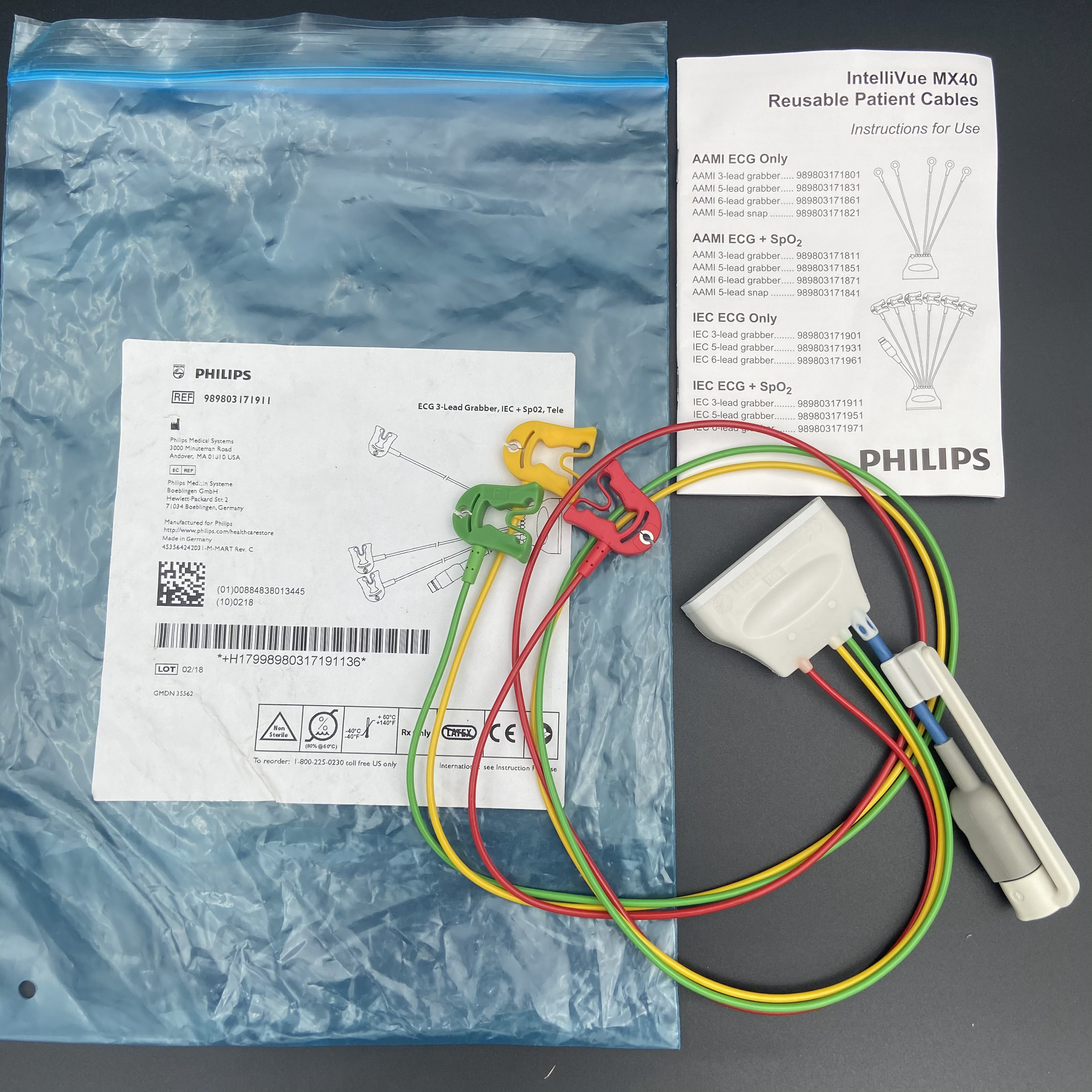 Three Guide European Standard Clamp With Blood Oxygen Connector ECG 3-Lead Grabber REF:989803171911