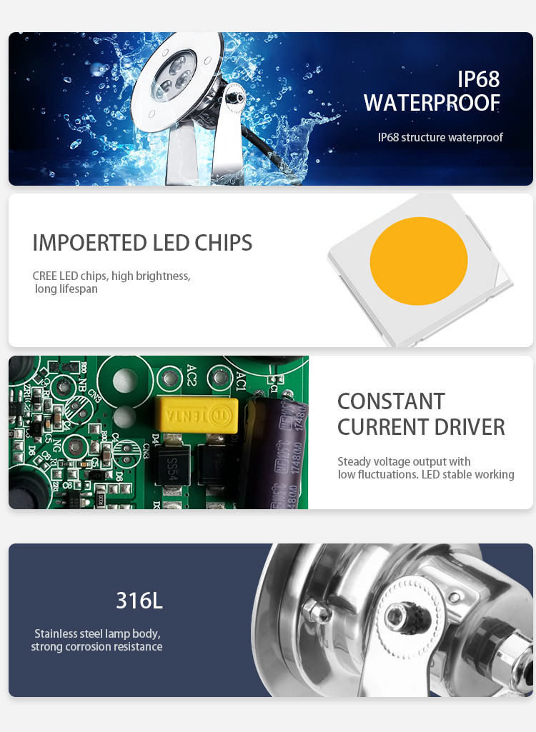 Muti Color 5W Led Underwater Fountain Lights , Led Inground Pool Lights DMX512 24V