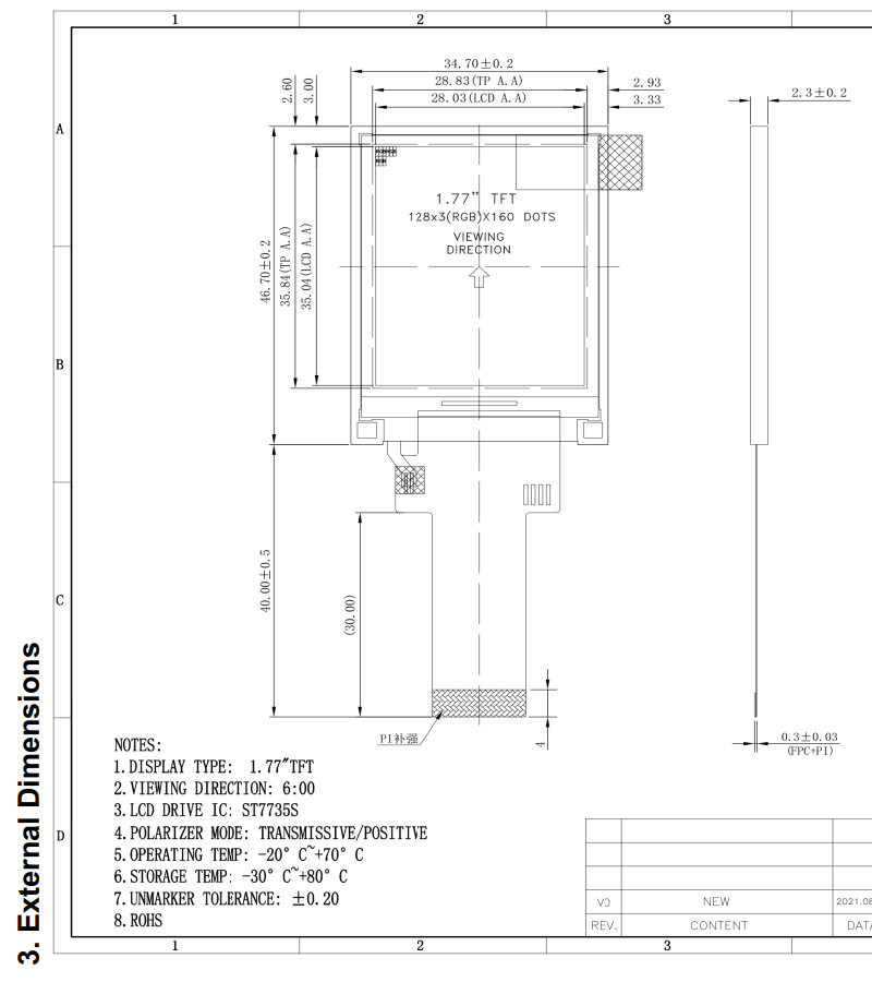 1.77inch TFT LCD Color Monitor 8bit 8080 Series System Interface