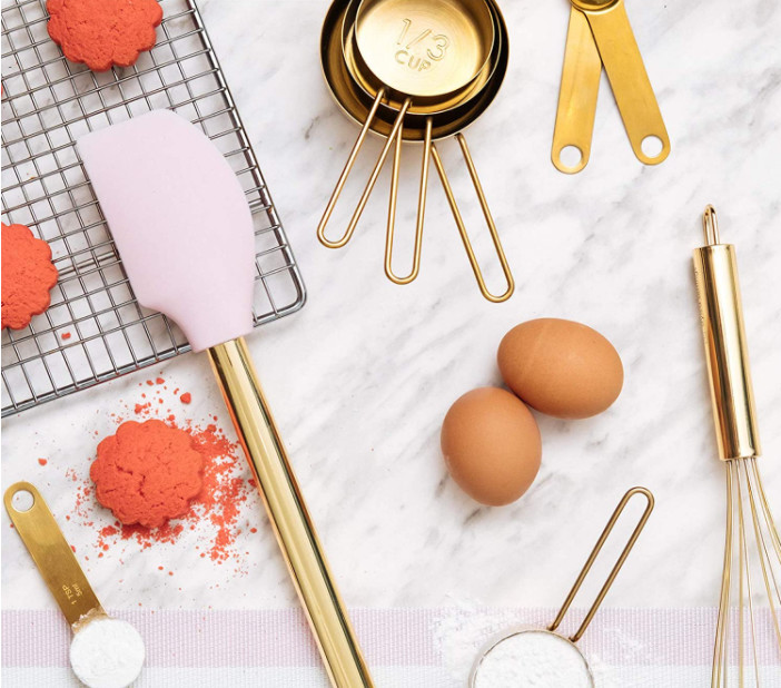7 piece Gold & Pink silicone kitchen utensil sets ,Gold Utensil Holder