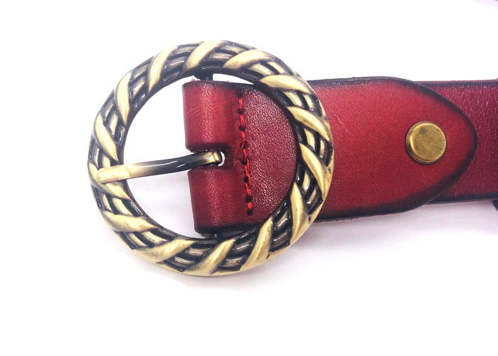 Red Womens Genuine Leather Belt For Jeans Dresses Pants With Braided Design Anti - Brass Buckle