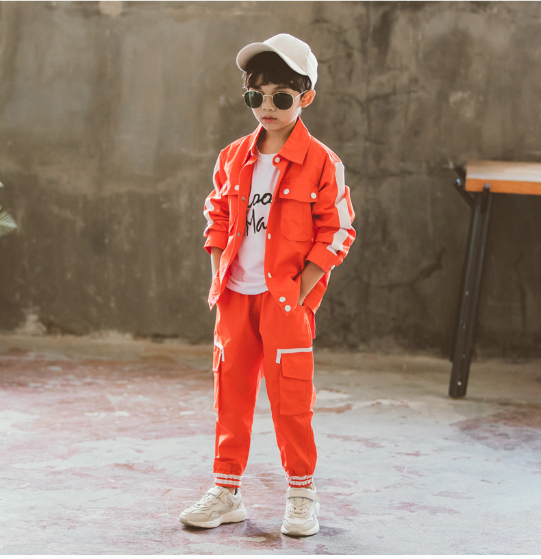Fashion Boys Streetwear,Teens Good Quality Clothing Set loose Jacket +Trouser, fast street Brand for Kids