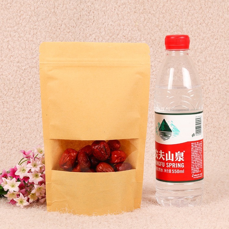 Food Packaging Stand up Bag Kraft Brown Paper Zipper bags with Window